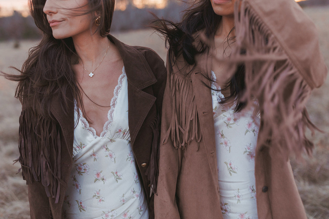 Western inspired bridal outfit, floral dress