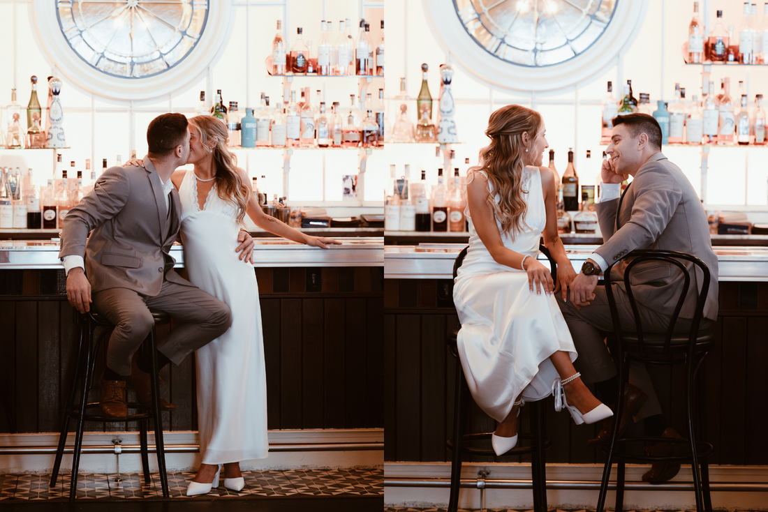 White bridal dress for engagement photos in NYC